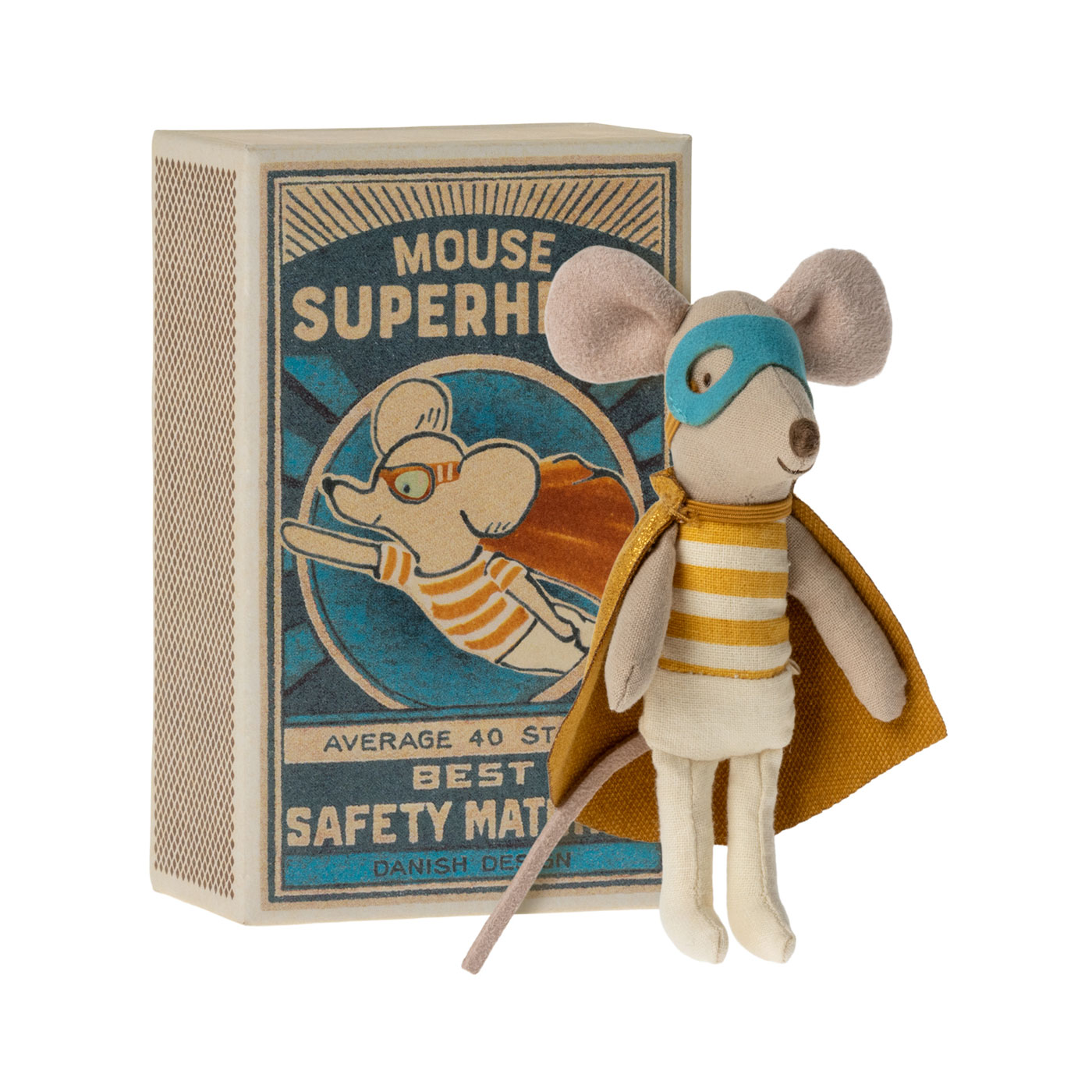Maileg Super Hero Maus - kleiner Bruder in Zündholzschachtel