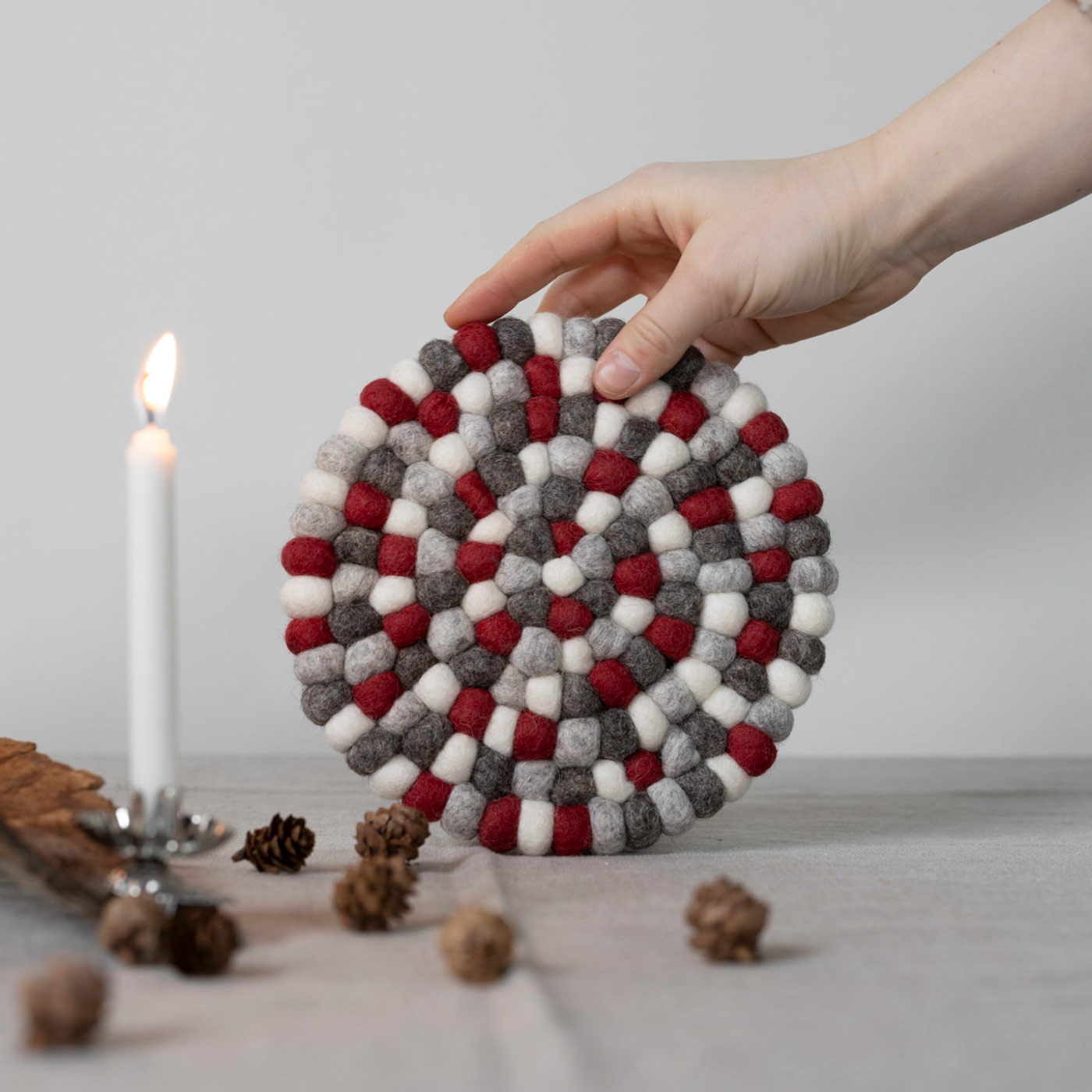 Topfuntersetzer Lommaryd, rot-grau-weiss