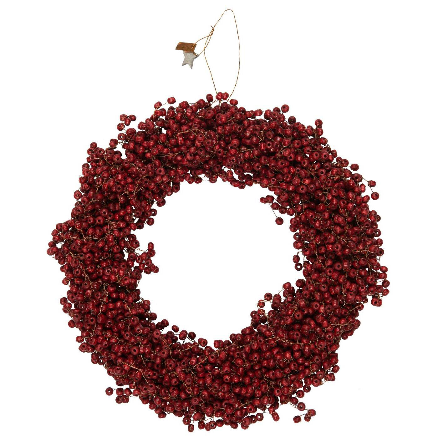 Ib Laursen Kranz mit Holzperlen Stillenat, rot, D 25 cm