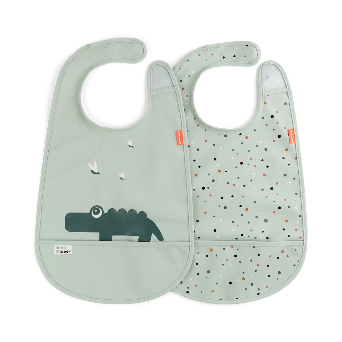 Done by Deer Lätzchen mit Klettverschluss, 2-er Pack, Croco, grün