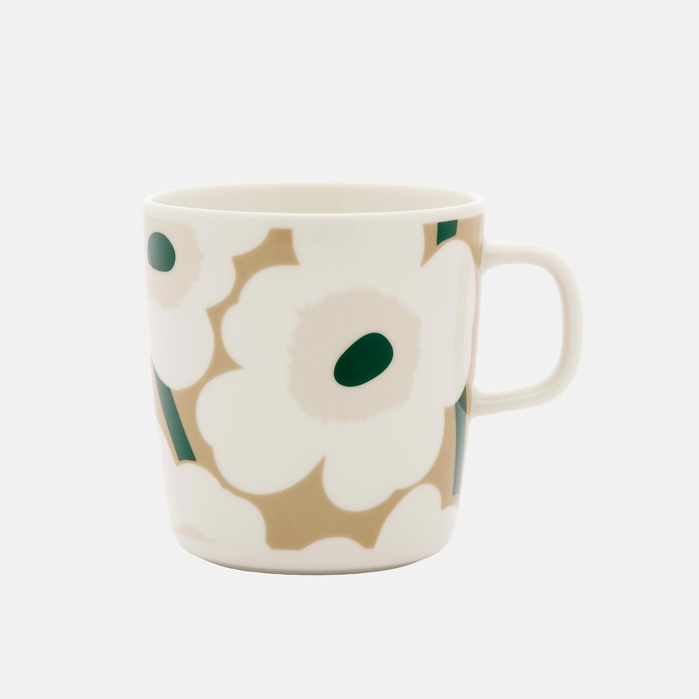 Marimekko Tasse Unikko, Weiss, Beige, Dunkelgrün, 4 dl
