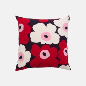 Marimekko Kissenbezug Unikko, Violett, Weiss, Rot, Rosa, 50 x 50 cm